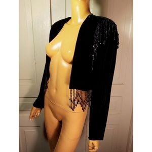 Velvet beaded fringed bolero jacket cropped short dress topper